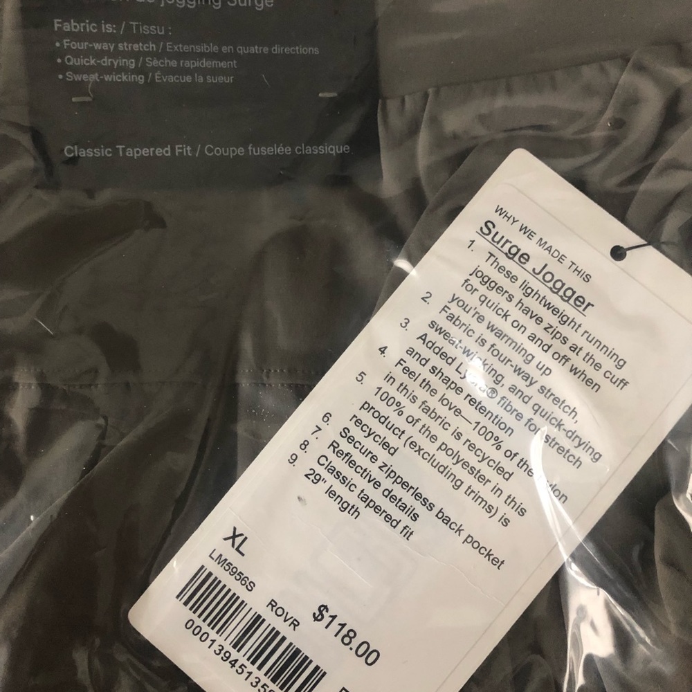 Lululemon Surge Joggers NWT color :gray